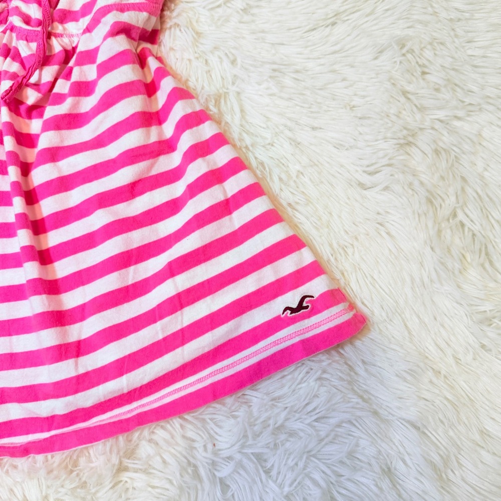 Hollister Pink White Striped Strapless Tube Top Smocked Ruffle Y2K Medium - Picture 4 of 7